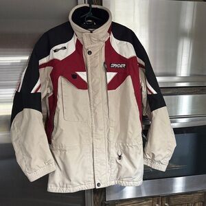 Spyder Men Burgundy and Beige Puffer Jacket